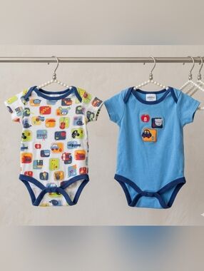 Baby Gear 0-3M Baby Boys 2pc Alphabet Graphics Short Sleeve Bodysuits Bundle